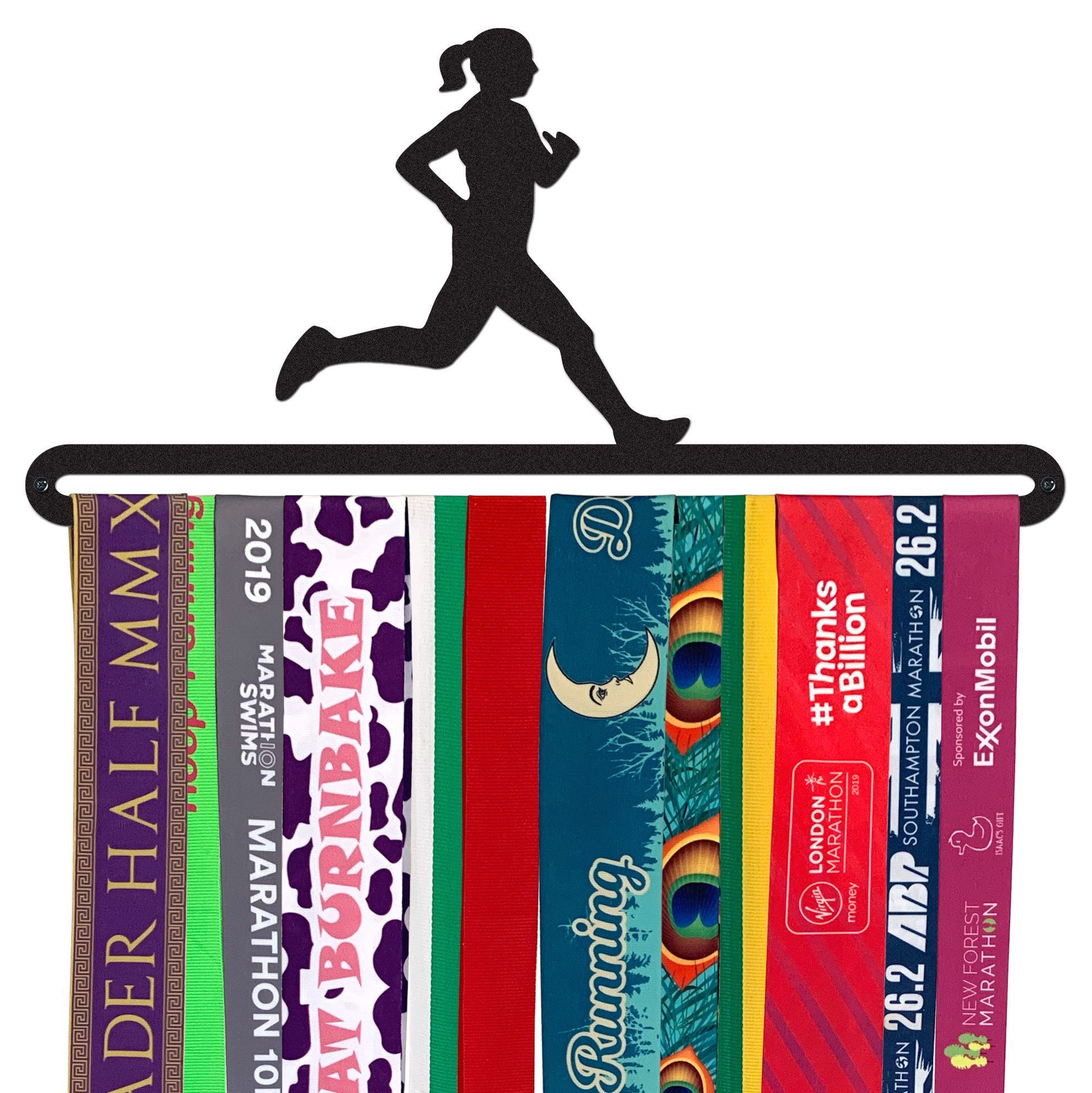 Portamedaglie Medalmania Runner GIRL – Fino A 48 Medaglie, In Acciaio Nero Opaco 42,4 Cm