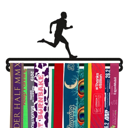 Male runner medal hanger holder metal wall display sporty running gift for dad from The Medal Hanger Shop