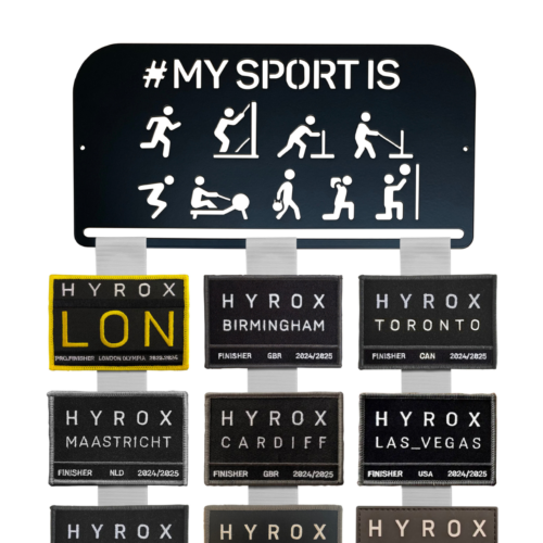 HYROX finisher race patch wall display
